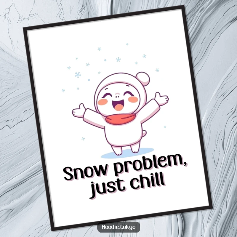 Funny Free Printable Wall Art: A character stands with arms outstretched, happily catching gentle falling snowflakes.