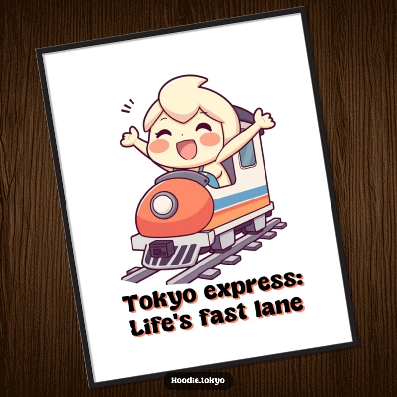 Funny Free Printable Wall Art: A cheerful character confidently riding a tiny bullet train, bringing speed and smiles to any room.
