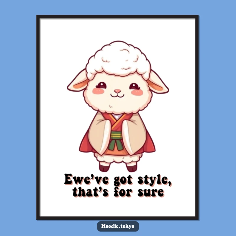 Funny Free Printable Wall Art: Kimono Sheep's Graceful Bow, Elegant Downloadable Decor