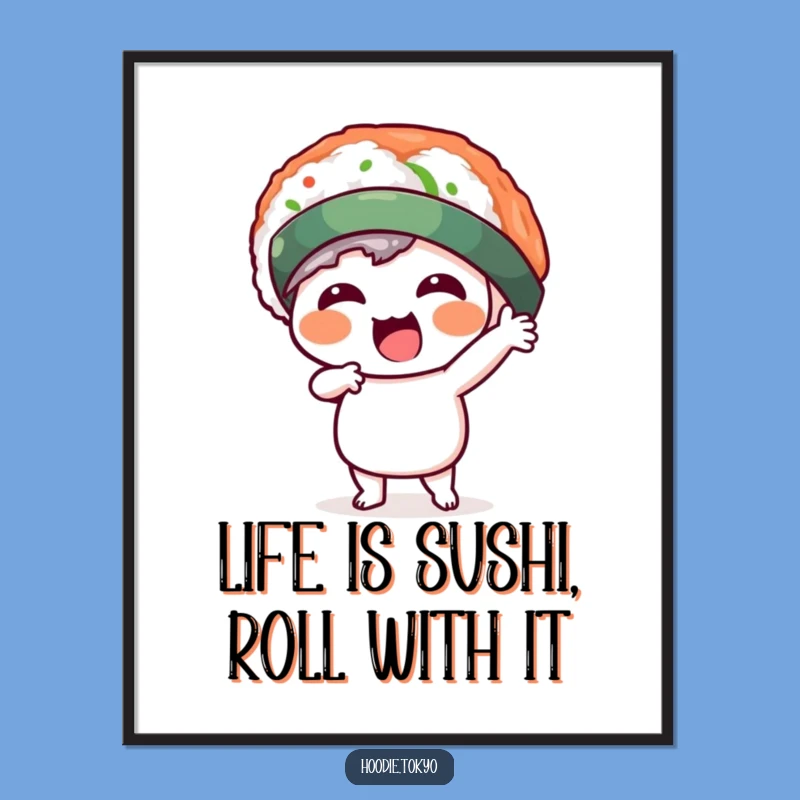 Free Printable Wall Art: Funny Sushi Hat Kawaii Character - Quirky Japanese Decor for Your Home