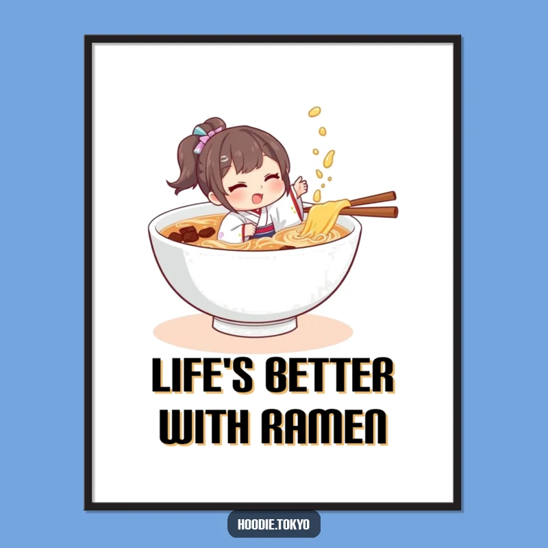 Free Printable Wall Art: Ramen Splash Fun - Humorous Kimono Character Downloadable Art