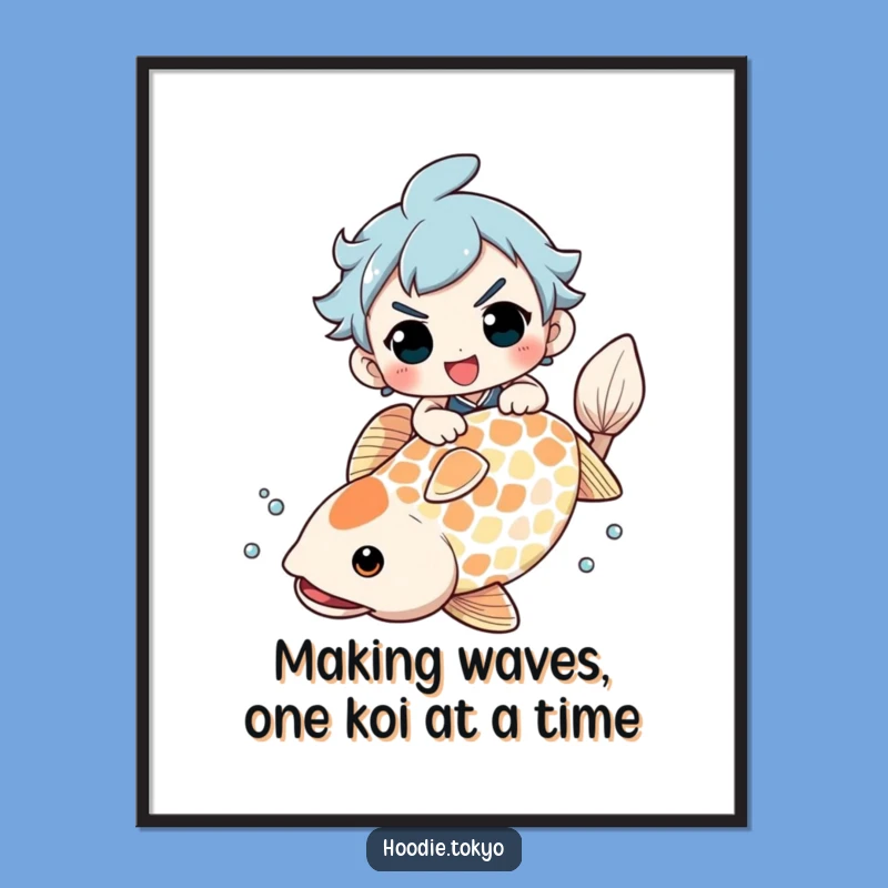 Funny Wall Art Free Printable: Determined Koi Ride, Quirky Home Decor Download