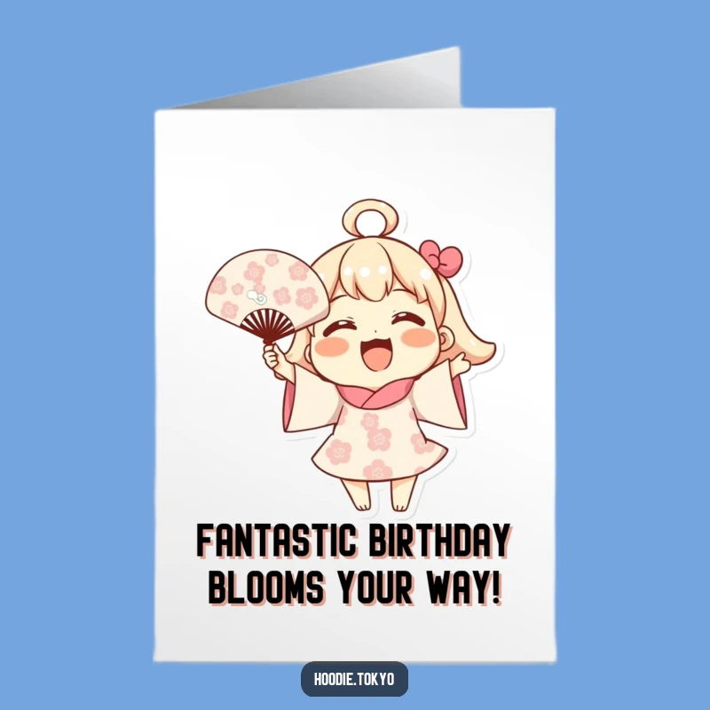 Free Printable Birthday Card: Joyful Fan Bloom Happy Celebration Downloadable Gift