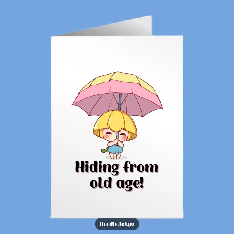 Free Printable Birthday Card: Umbrella Hide & Seek, Playful Character Greeting