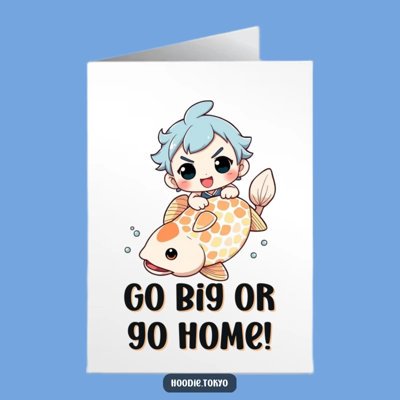 Funny Birthday Card Free Printable: Determined Koi Rider, Hilarious Downloadable Gift