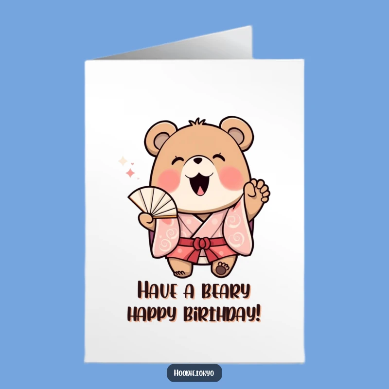 Free Printable Funny Bear Birthday Card: Fan Waving Excitement DIY Gift
