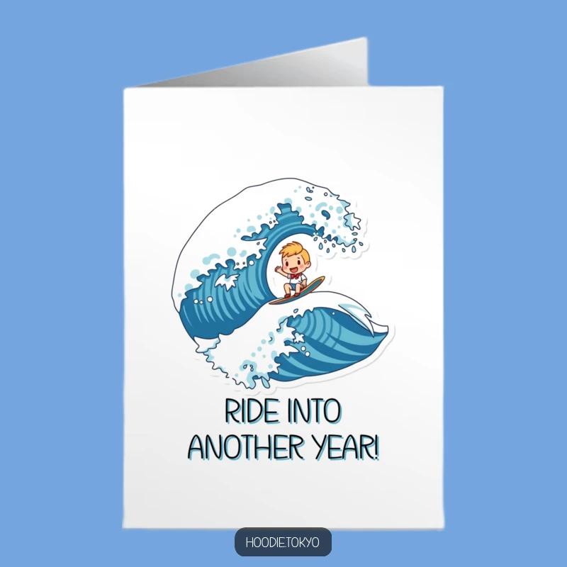 Free Printable Birthday Card: Ride The Wave, Joyful Character Greeting