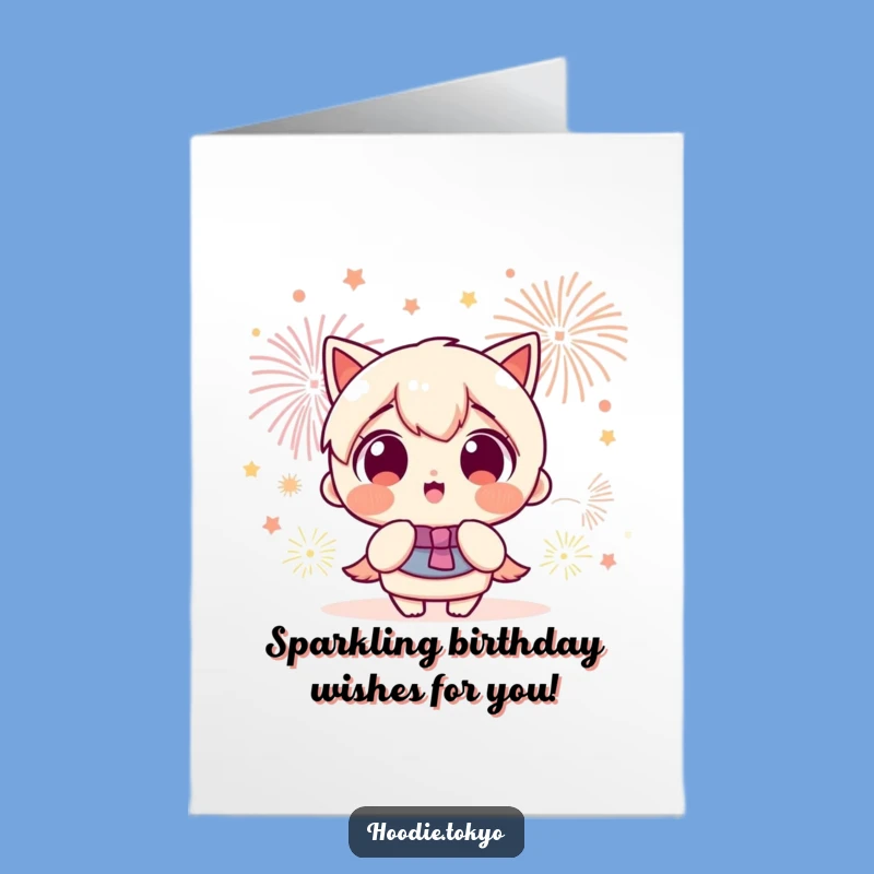 Free Printable Kawaii Fireworks Birthday Card: Funny Downloadable Gift for a Sparkling Celebration