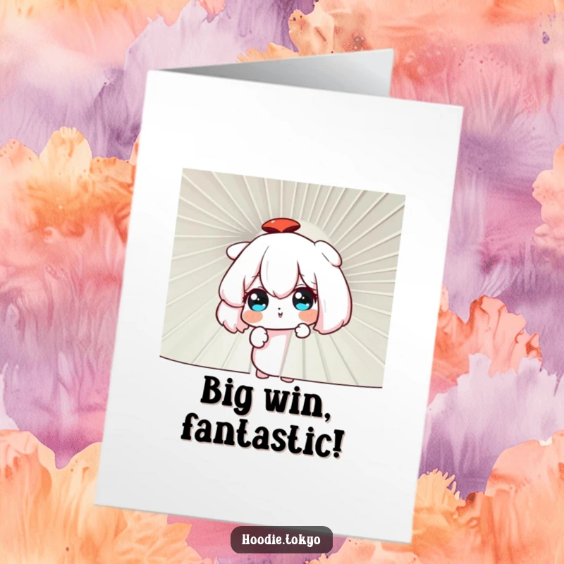 Funny Free Printable Congrats Card: A character curiously peering through the intricate design of a giant, decorative fan.