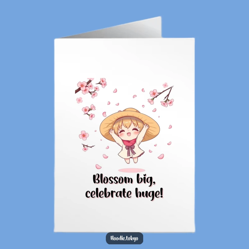Free Printable Congrats Card: Kawaii Blossom Catcher, Funny Downloadable Celebration Gift