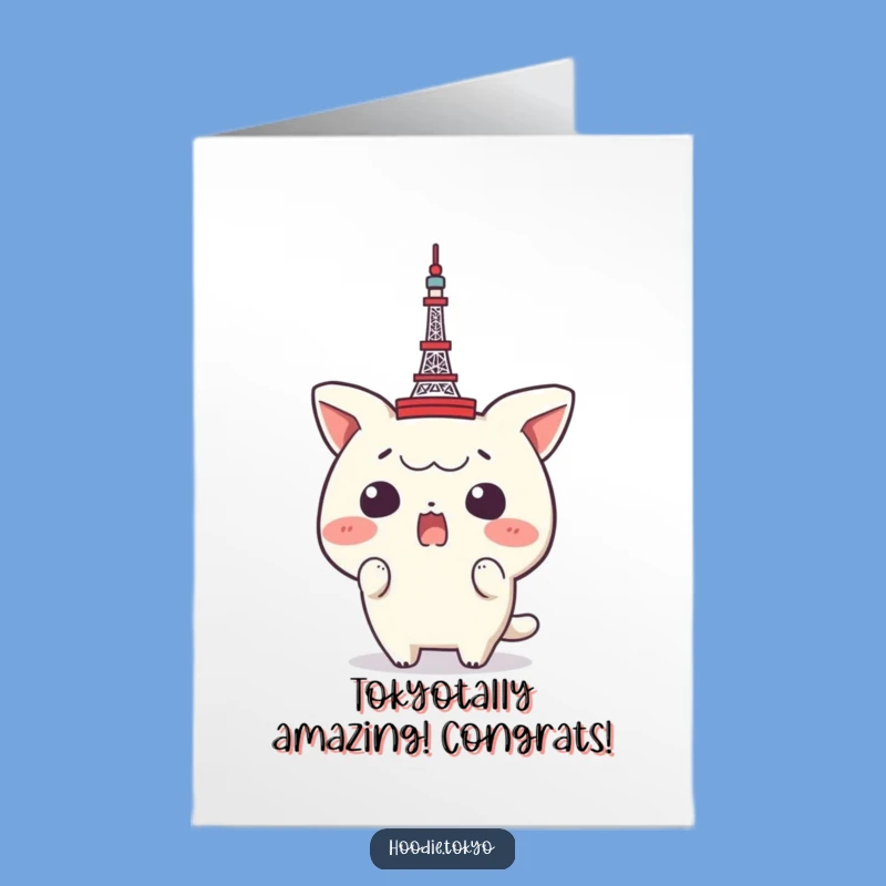 Free Printable Congrats Card: Surprised Tokyo Tower Head Downloadable Gift