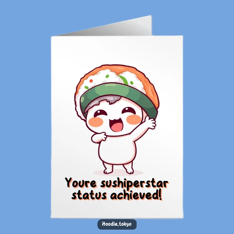 Free Printable Congrats Card: Funny Sushi Hat Kawaii Character - Celebrate with Laughter!