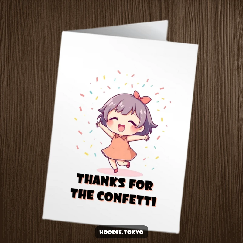 Funny Free Printable Thank You Card: A joyful character dances happily amidst a delightful confetti shower.