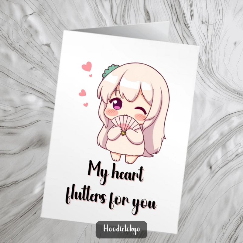 Funny Free Printable Thank You Card depicting a shy character with a tiny fan, blushing at an imagined admirer.