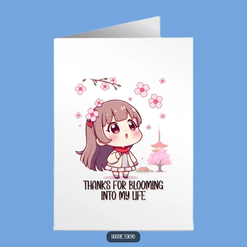 Free Printable Thank You Card: Surprised Tokyo Character Cherry Blossoms