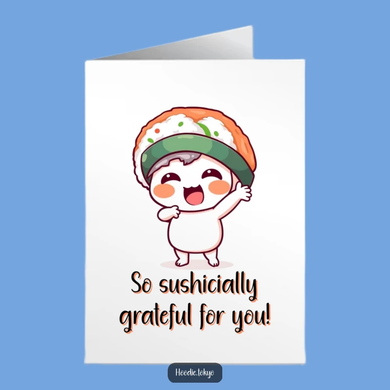 Free Printable Thank You Card: Funny Sushi Hat Kawaii Character - Express Gratitude with Humor!