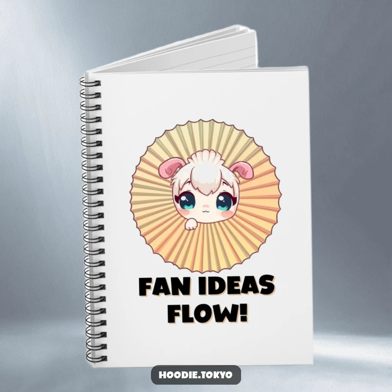 Funny curious character notebook cover, peeking through a giant fan.