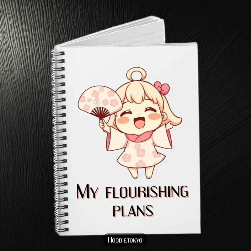 Funny Blooming Fan Notebook: A joyful character waving a fan with blooming flowers, perfect for writing down happy thoughts and creative ideas.