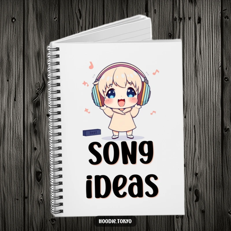 Funny Notebook: Character with oversized headphones bops excitedly, ideal for jotting down musical ideas and lyrics.