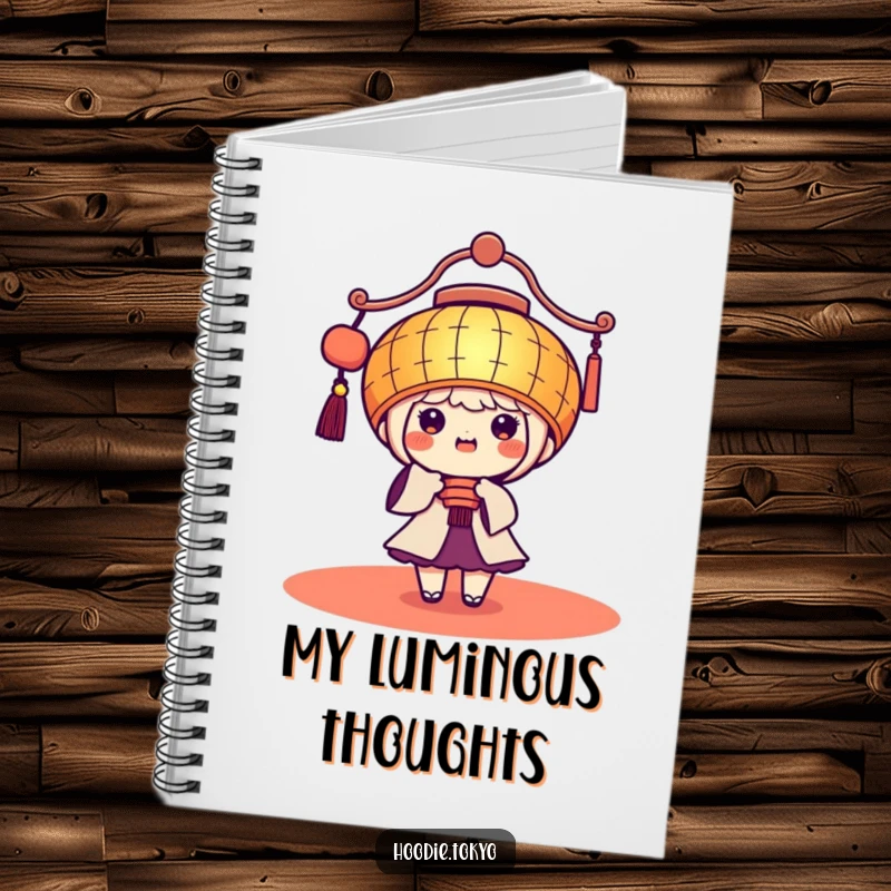 Funny Kawaii Notebook: Cute character wearing a giant festive lantern, beaming brightly, ready for your notes.