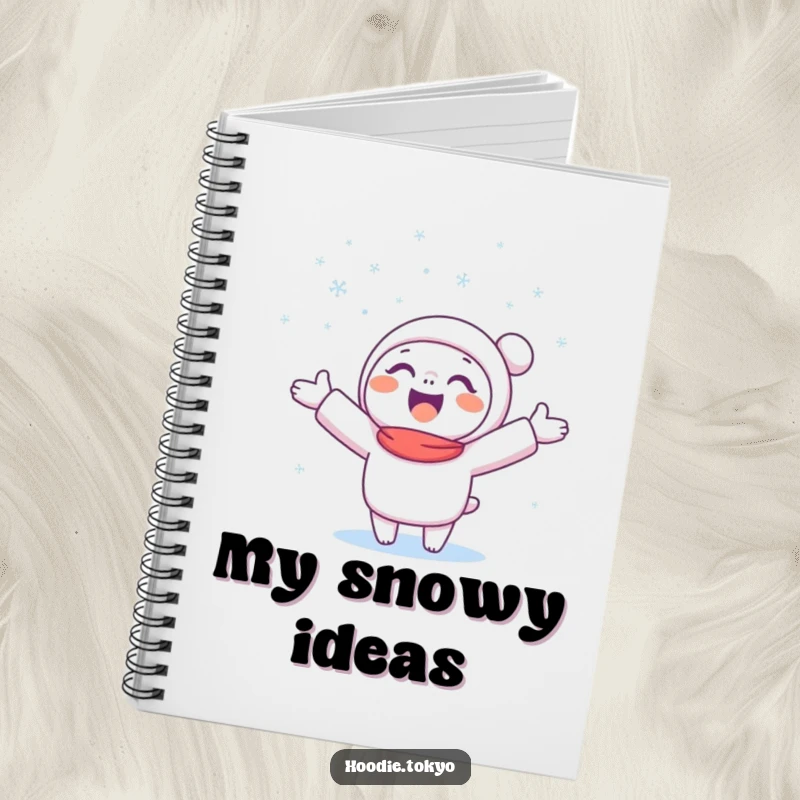 Funny Snow Catcher Notebook with a happy character catching snowflakes, ready for your winter notes.