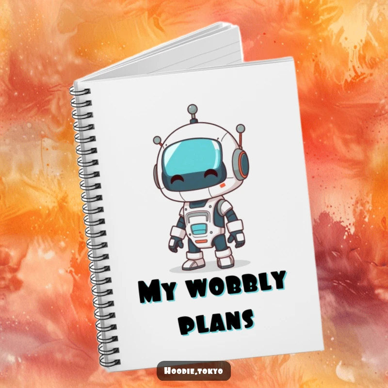 Funny robot notebook depicting a character dressed as a robot doing a comical wobble, ideal for jotting notes.