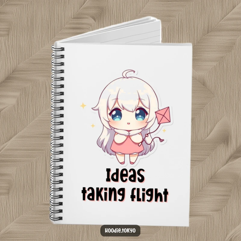 Funny Notebook featuring a Character with Sparkling Eyes Holding a Tiny Whimsical Kite, Inspiring Creative Writing and Ideas