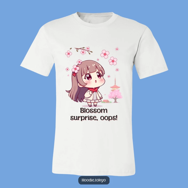 Funny Surprised Tokyo Character T-Shirt with Cherry Blossoms, Perfect Humorous Gift