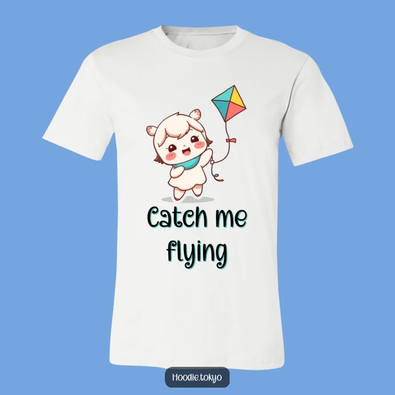 Funny Kawaii Kite Flying T-Shirt - Giggling Character Playful Tee