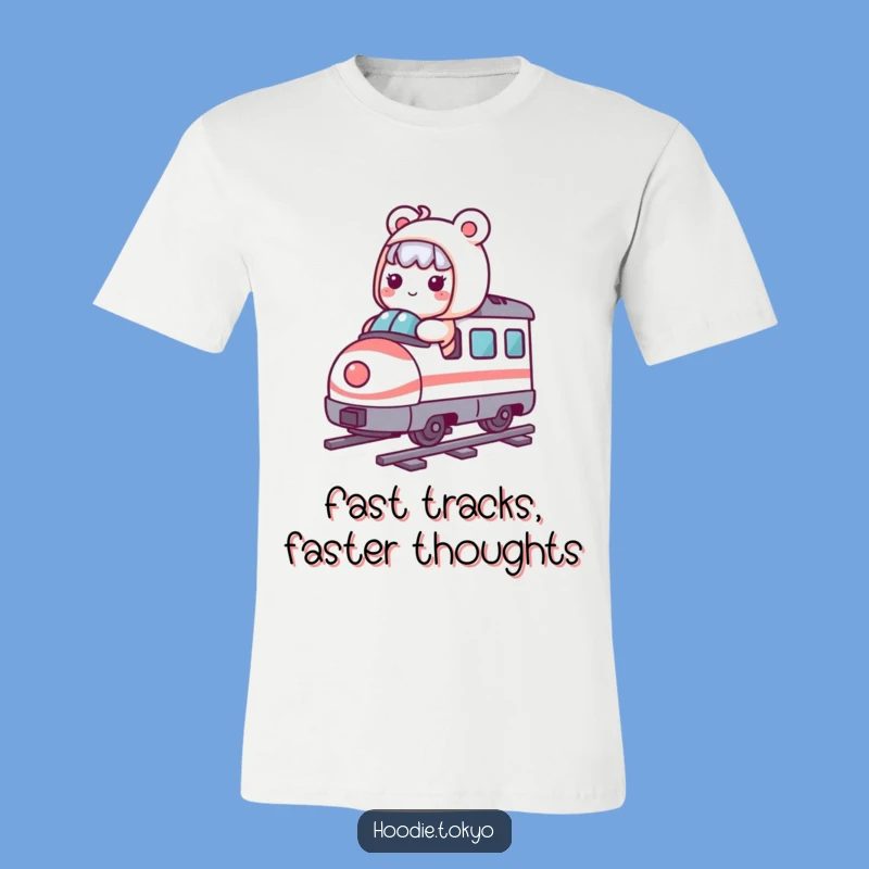 Funny T-Shirt: Kawaii Character's Whimsical Bullet Train Adventure, Hilarious Gift