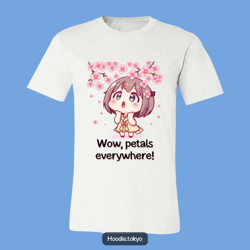 Funny Tokyo Blossom T-Shirt: Surprised Character's Cherry Blossom Wonder - Great Funny Gift
