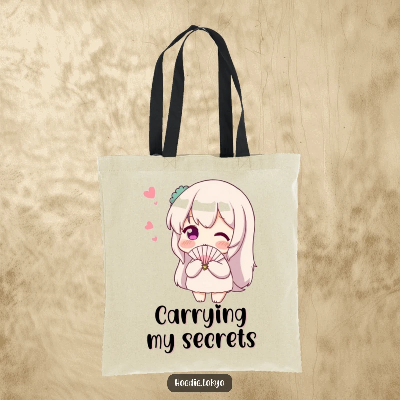 Funny Shy Fan Tote Bag: A character blushing and fanning themselves shyly, perfect for carrying daily items.